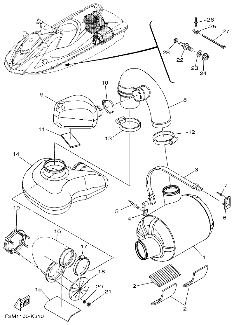 Yamaha VX18002011(2) EXHAUST 3 parts diagram